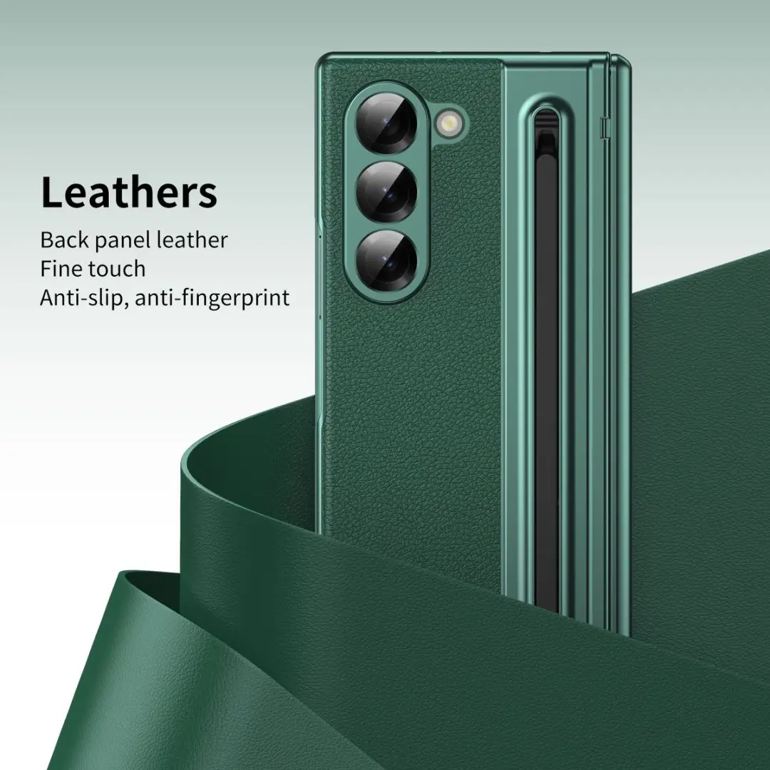 S Pen Handyhülle für Galaxy Z Fold7, Scharnierschutz und integrierter Displayschutz, Leder-Handyhülle für Fold6, Fold 5/4/3, Schwarz – Detail 9