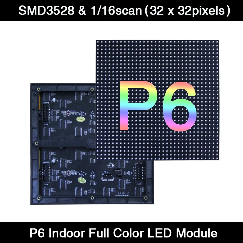 

200Pcs/Lot P6 Indoor SMD3528 LED Module / Panel 192 x 192mm Full Color Display 3in1 1/16 Scan HUB75E 34 x 32 Pixels