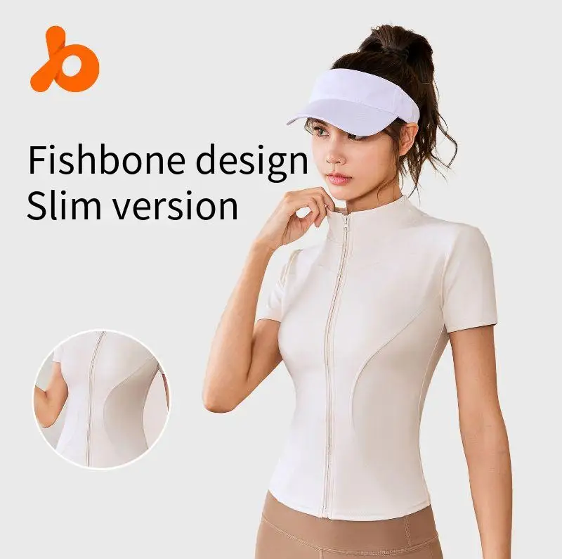 

Summer High Quality Waist Slimming Training Tops Women's Quick-drying Tight Stand Collar Full Zipper Short Sleeves Yoga shirts
