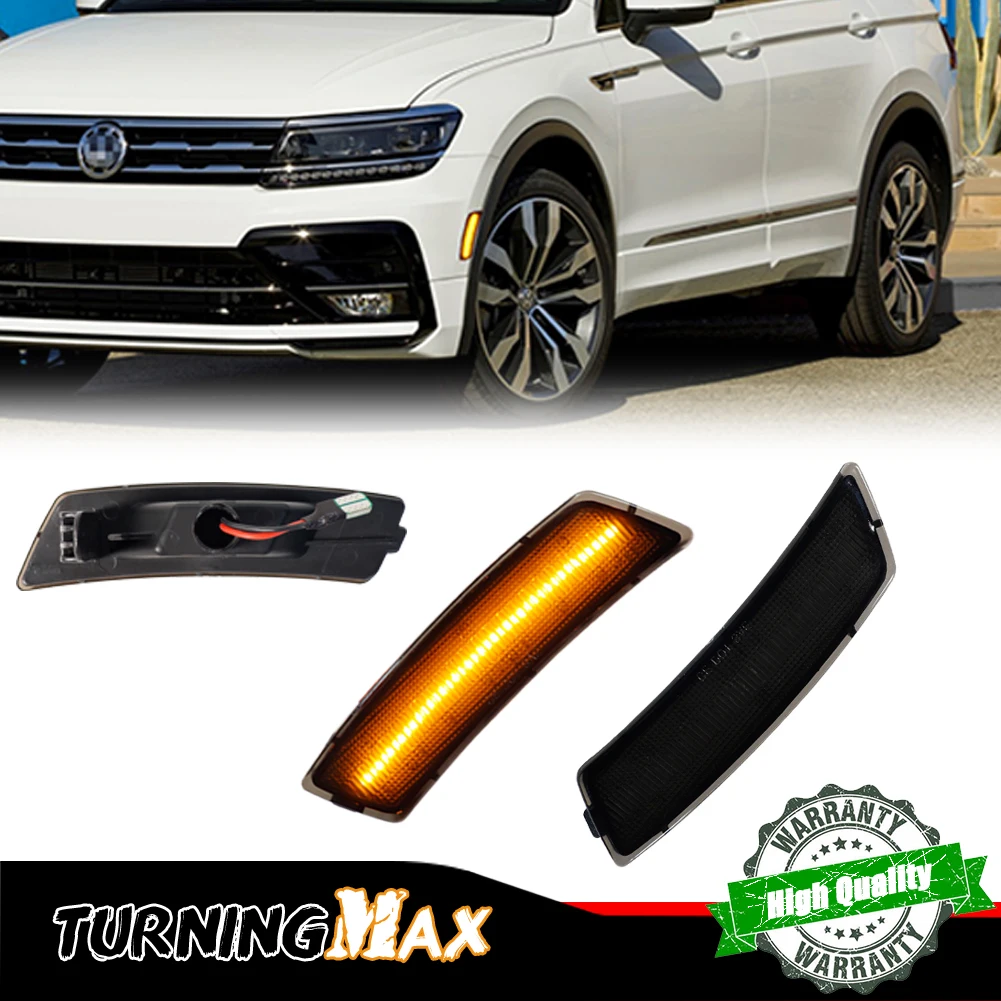 Smoked Lens White / Amber LED Front Side Marker Indicator Lights For 2018-up Volkswagen Tiguan, For 2012-2019 Volkswagen Beetle