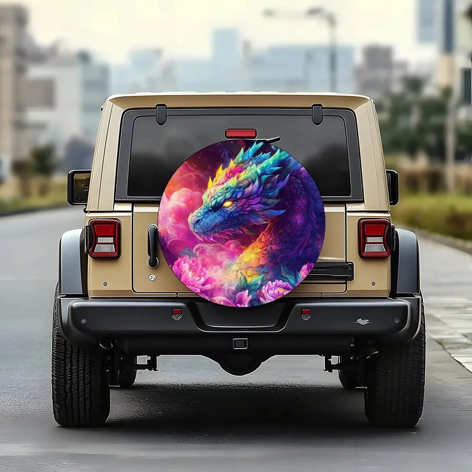 Rainbow Dragon Tire Cover Fantasy Art Spare Wheel Protector Universal Fit