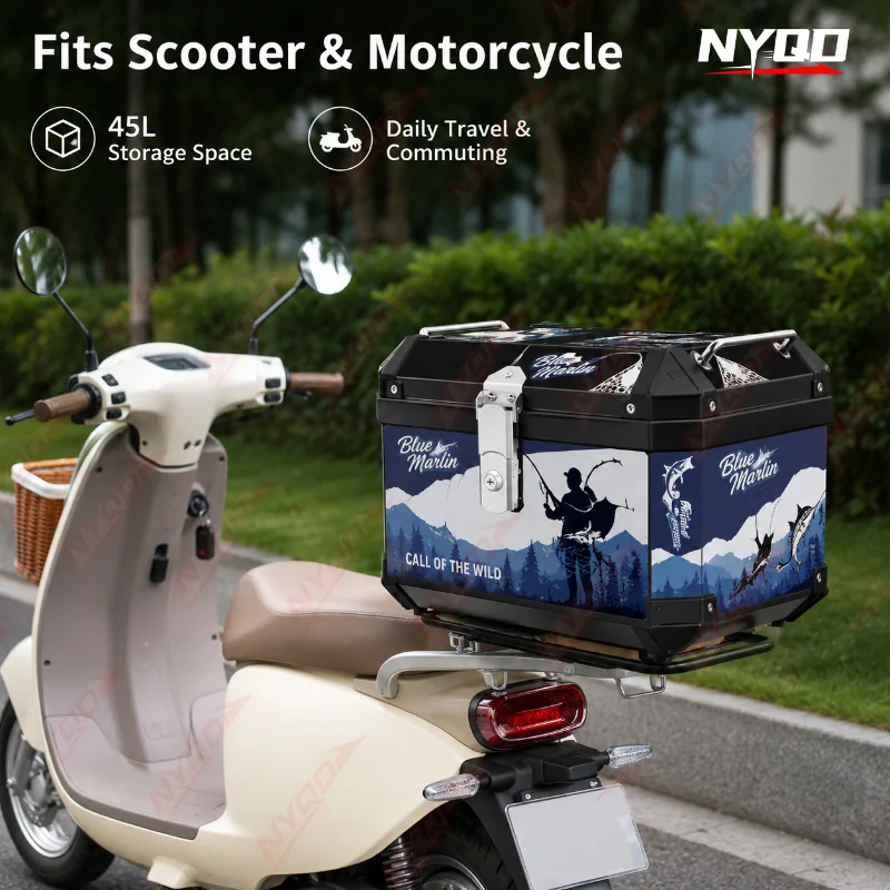 Universal Motorcycle Electric Scooter Rear Trunk Storage Box Large Capacity 36L 45L Waterproof Durable Lockable for Commuter