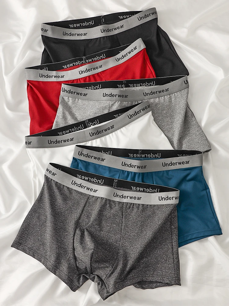 Men's 6-Pack Polyester Boxer Briefs - "Underwear" Logo Waistband, Assorted Black, Red, Gray, White & Blue Underwear Set