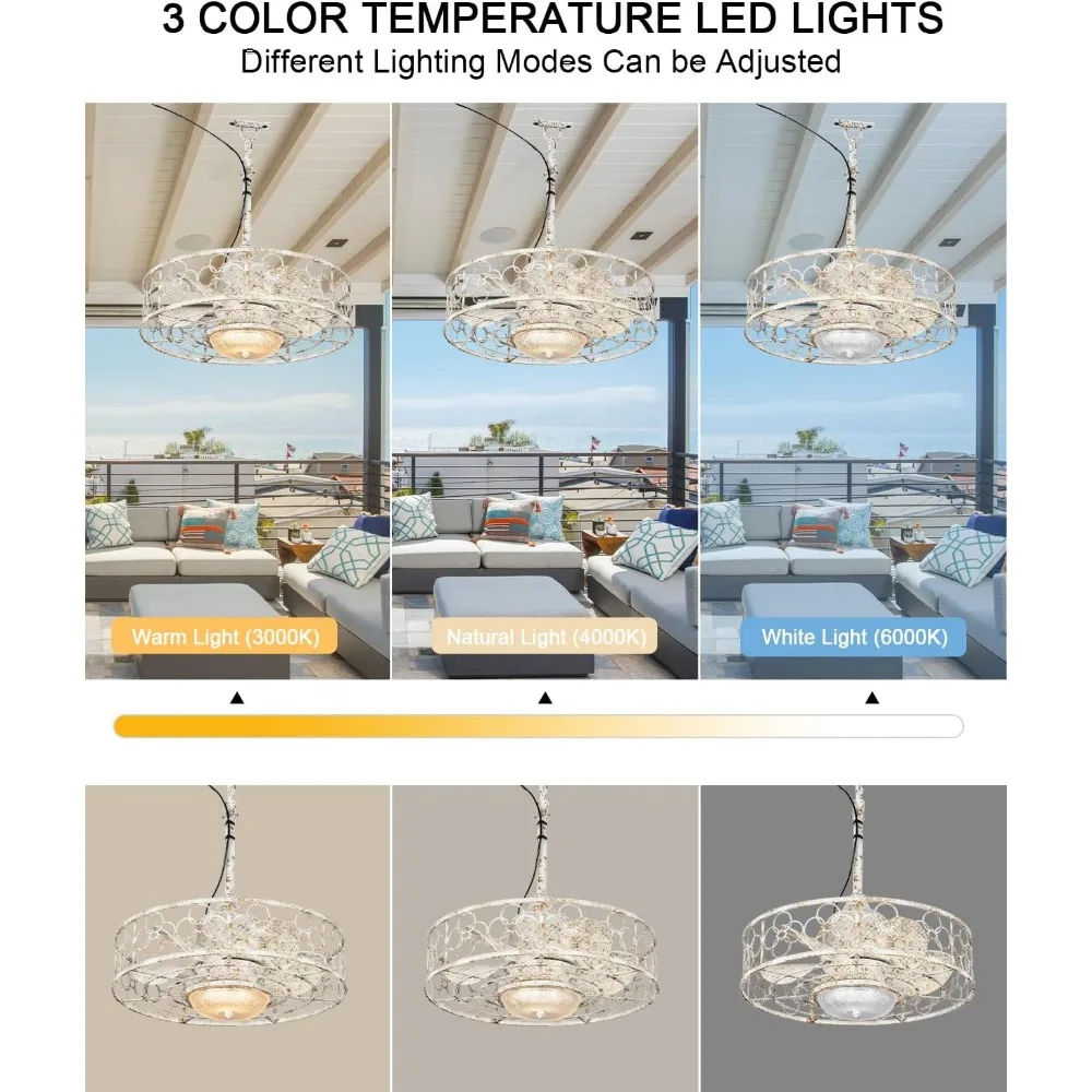 Waterproof Outdoor Ceiling Fans with Lights , 20" Wet Rated Gazebo Fan with Remote&APP Control, 3 Color Temperatures&Dimmable LE