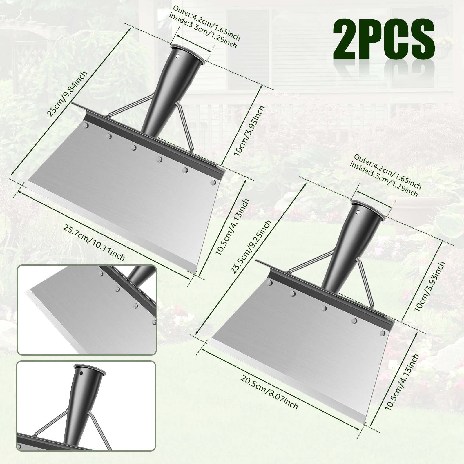 2Pcs Manganese Steel Weeding Edging Shovel Multi-Use Garden Tool for Trimming Ice Cleaning Shovel Scraper Garden Cleaning Shovel