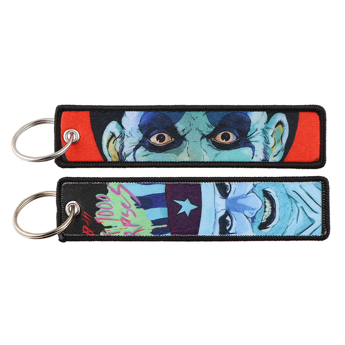 Wholesale 20pcs Halloween Skeleton Embroidered Key Fobs Key Tags Keychain for Car Motorcycles Chaveiro Holiday Gifts