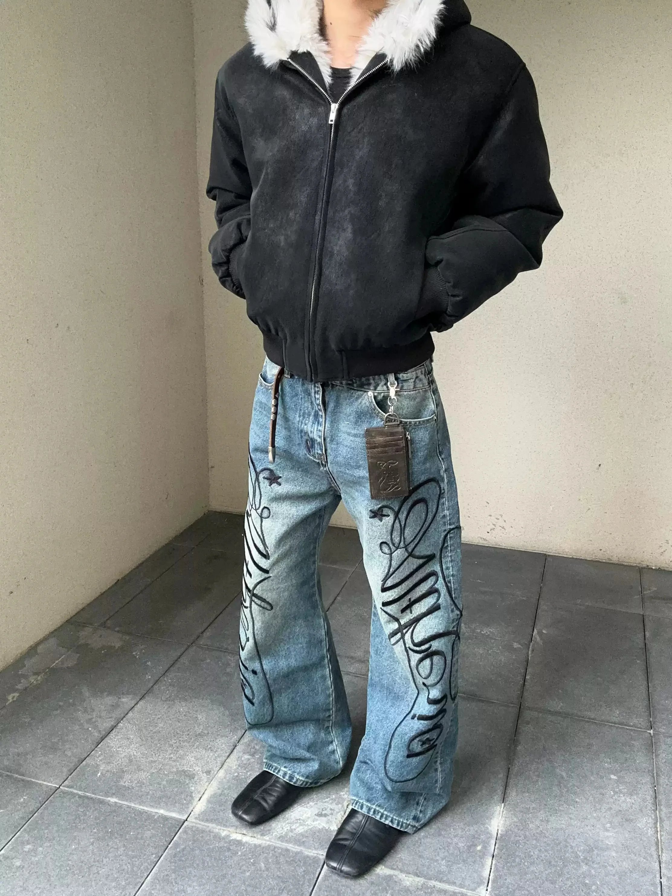 

Embroidery Printing Retro Washing Fashionable High Street Straight-Leg Baggy Jeans Unisex High Quality Bule Denim Pants