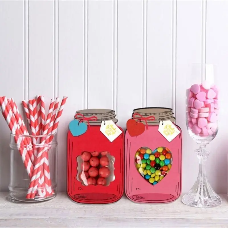 

50 Pcs Happy Valentines Day Cards for Kid Jar Valentines Day Candy Cards