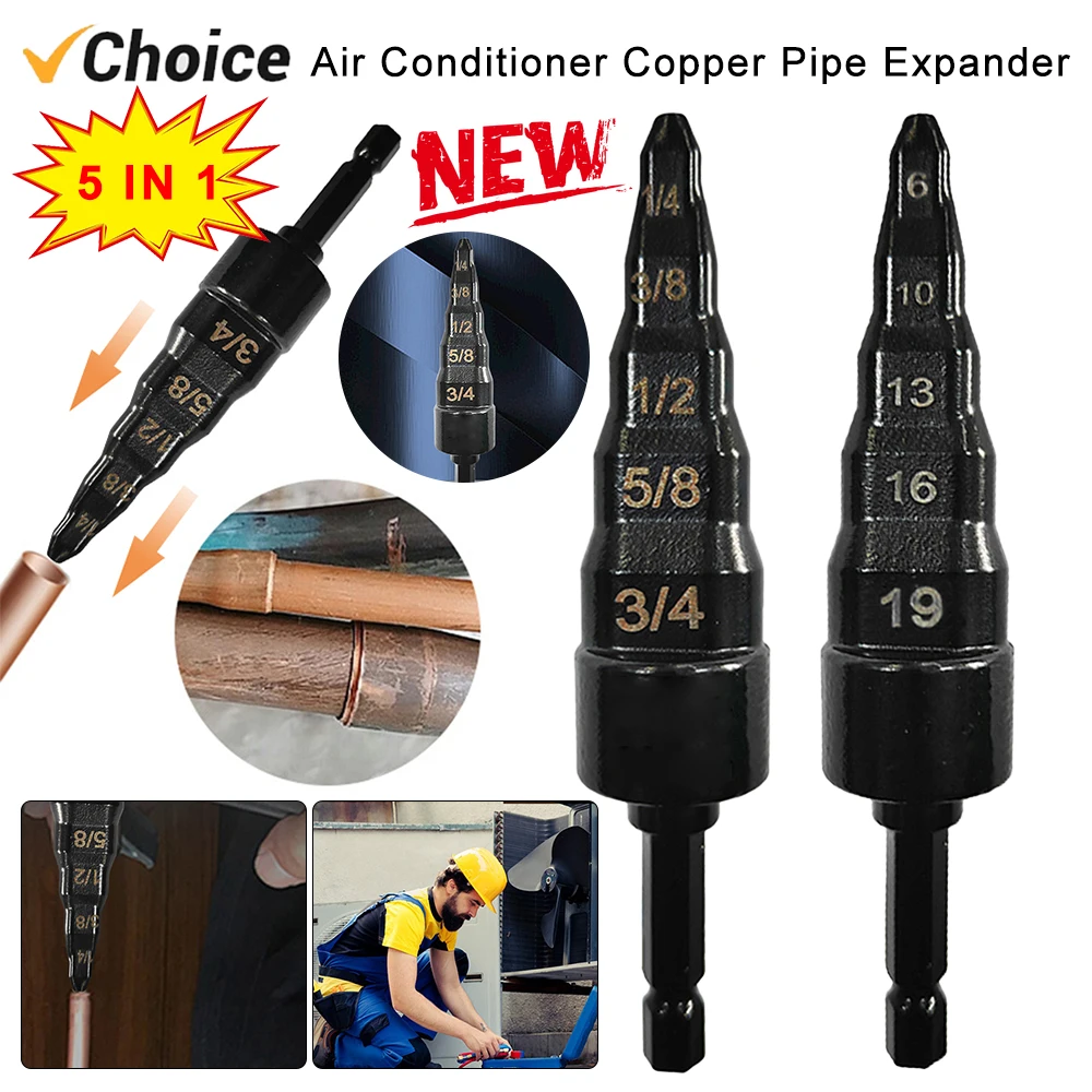 5 In 1 Air Conditioner Copper Pipe Expander Swaging Drill Bit Set Swage Tube Expander Swaging Flaring Tool for HVAC Repair