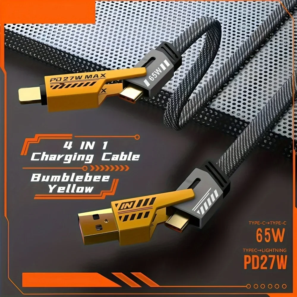 4 in 1 Machinery Fast Charging Data Cable Cord PD For iPhone 16 Samsung Xiaomi 65W USB Type C Multi Port Quick Charge Wire Line image 2