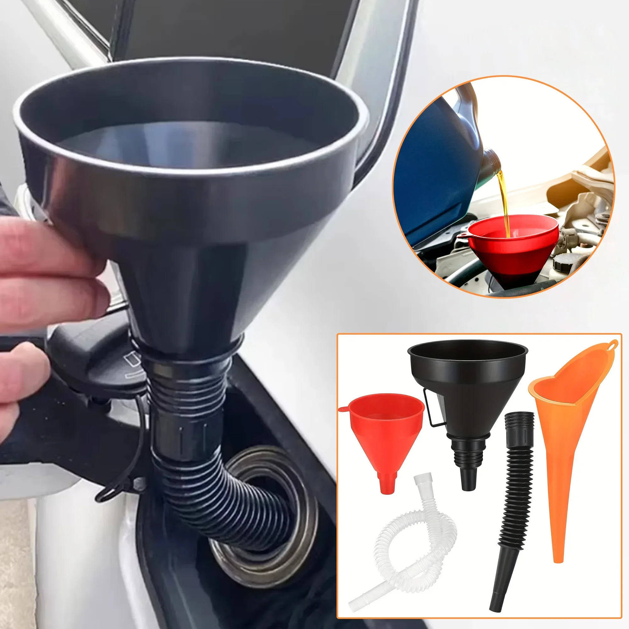 3-Piece Car Motorcycle Funnel Set Plastic Oil Funnel Right Angled Detachable Nozzle And Filter for Auto Maintenance view 3