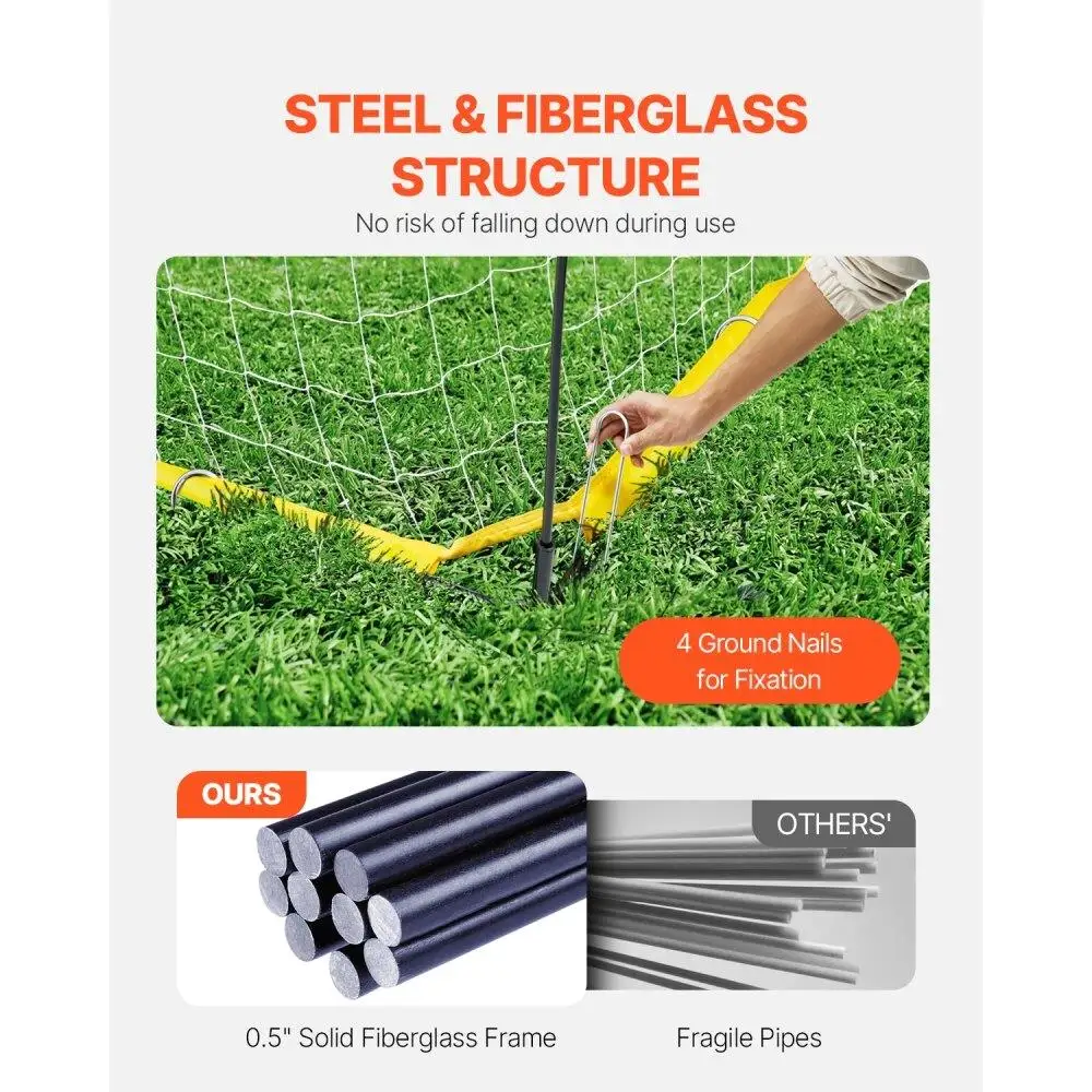 Portable Kids Soccer Goal Net Set 12ft x 6ft with Yellow Carry Bag Backyard Soccer Fun for Children's Sports Equipment