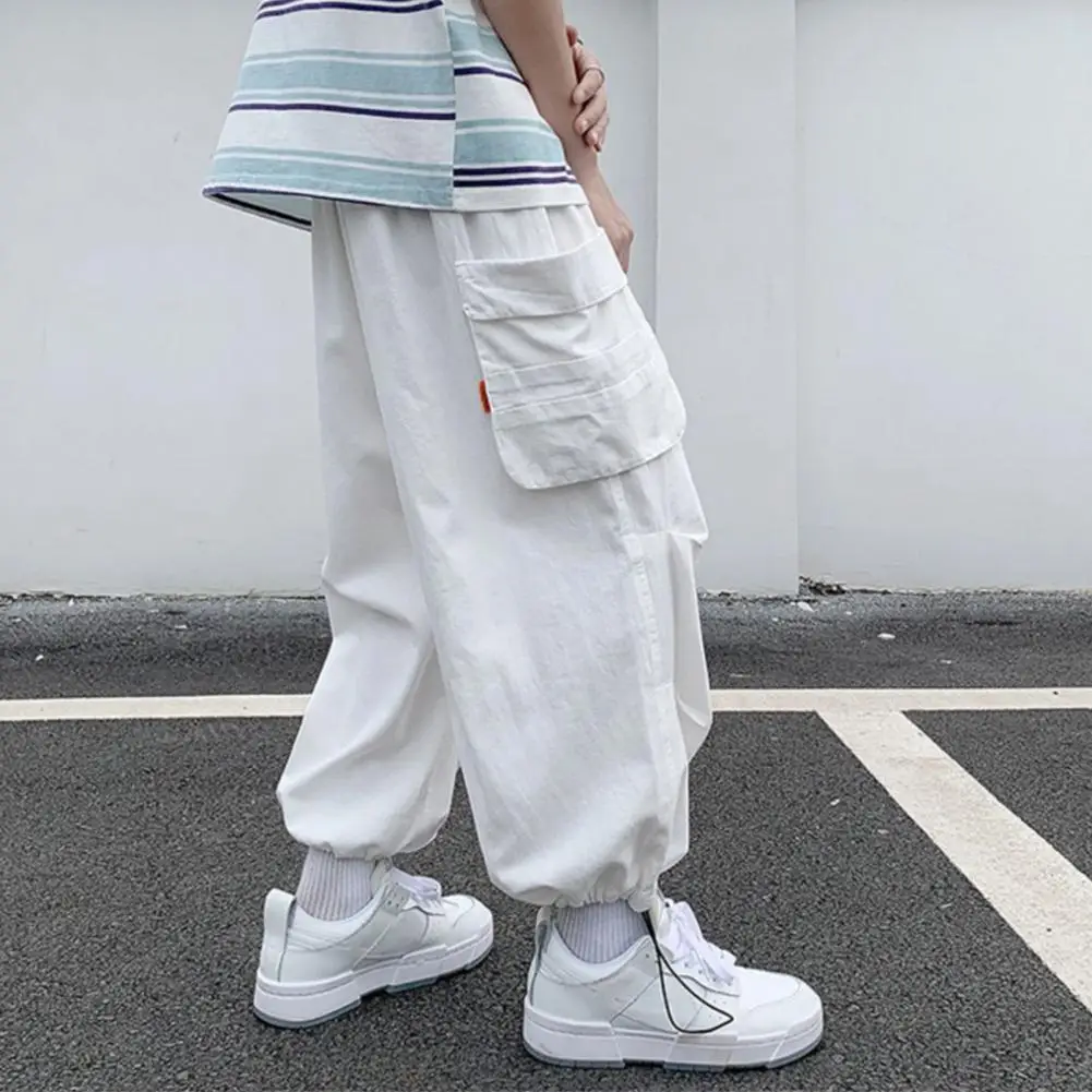 موضة السراويل الفضفاضة التجفيف السريع مطاطا زنار منتصف الارتفاع الذكور الهيب هوب واسعة الساق بنطلون طويل غير رسمي الرجال السراويل ملابس رياضية