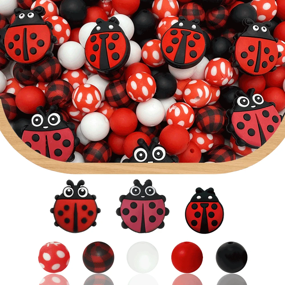 25/42/43PCS 3D Ladybug Series Silicone Bead Set, Perfect for DIY Handmade Crafts Such as Keychains, Necklaces, Bracelets, Etc