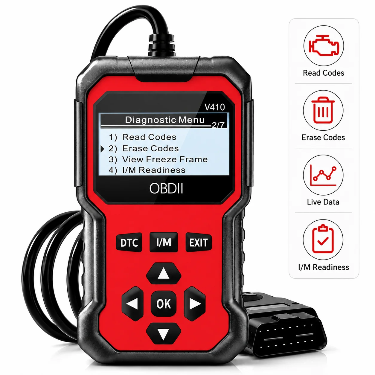 2026 V410 OBD2 Scanner Car Code Reader, Plug & Play OBDII Diagnostic Scan Tool, Read & Erase Fault Codes, Live Data Strea