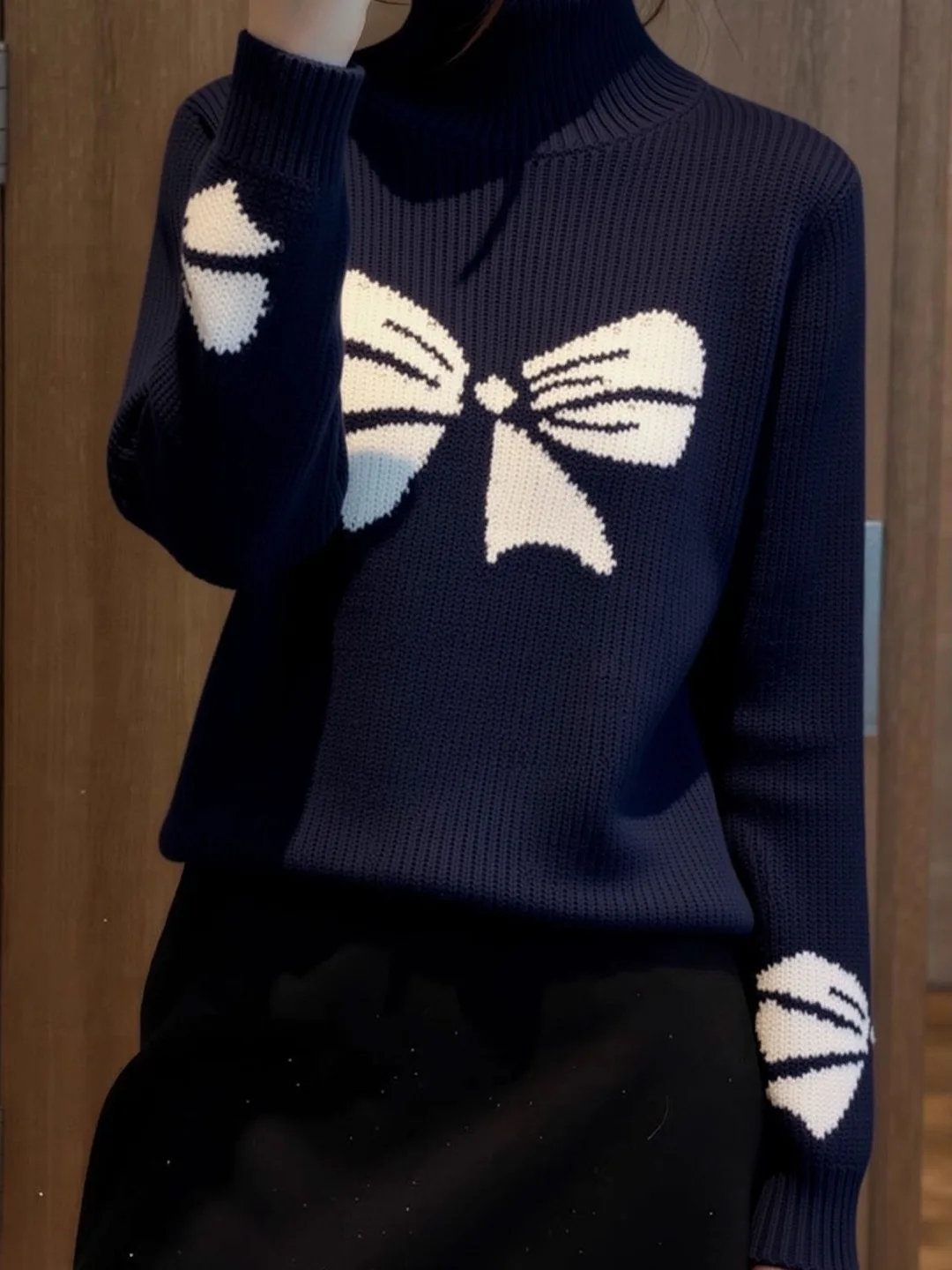 

Японский свободный длинный свитер с высоким воротником, вязаный, женский, модный, весенний, больших размеров, стройнящий, трендовый