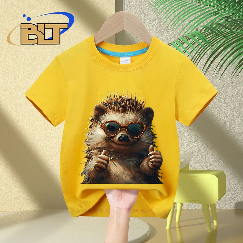 Hedgehog likes printed kids T-shirt summer children's clothing pure cotton short-sleeved personalized tops boys and girls gifts