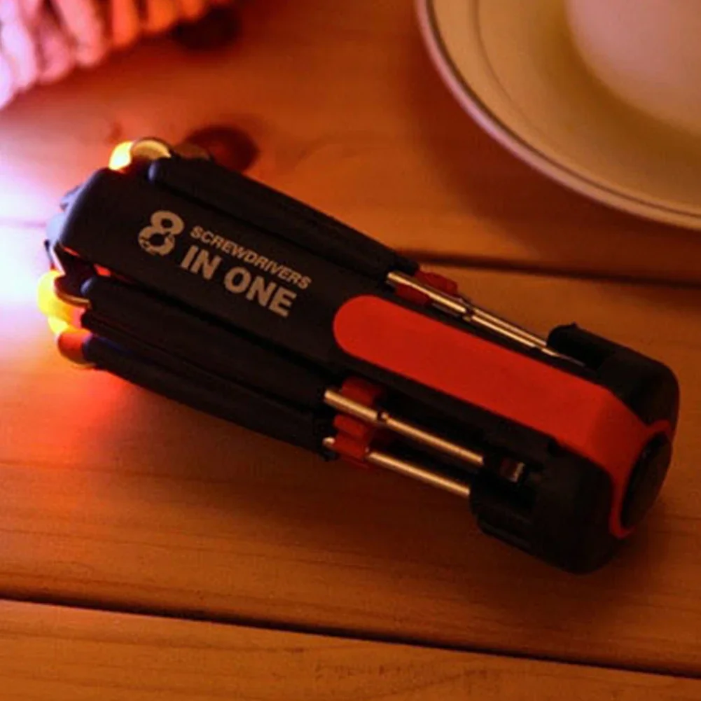 

8-in-1 Folding Screwdriver with 6LED Torch Portable Screwdriver Bit Set Light Up Flashlight Accessories for Repair Maintenance