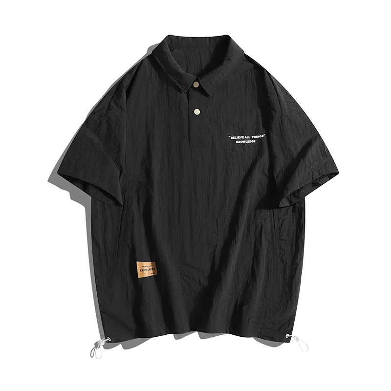 Summer New Men's Cargo T-shirt Oversized Short Sleeved Polo Shirt Japan Korean Fashion Casual Loose Sports T-shirt Men Clothing