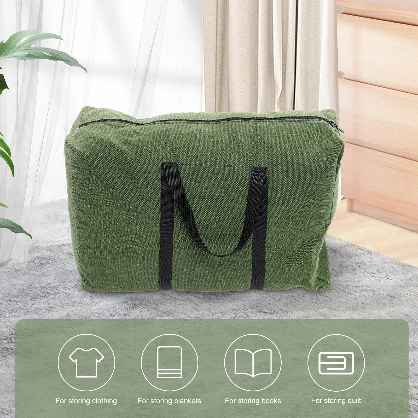 Travel Duffle Bag Large Capacity Olive Green Canvas Luggage Bag Zipper Carry Handle Suitable for Travel Home Storage Sports Use