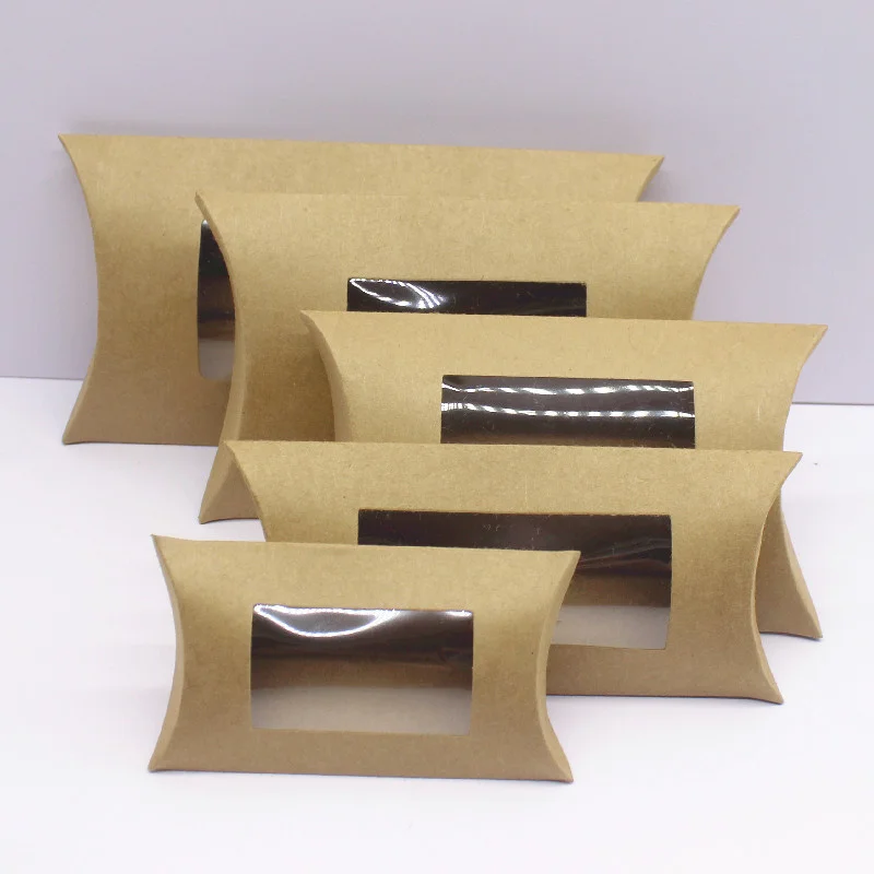 10 pcs DIY gift packaging with windows,kraft paper, multi size pillow packaging box