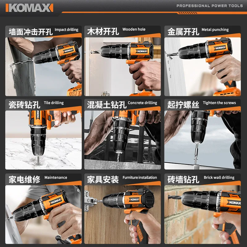 116 Piece Cordless Drill and Home Tool Kit with 12 V or 21 V Lithium Battery, 25 Torque Settings, 10 mm Chuck, LED Work Light