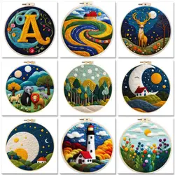 GATYZTORY Diy Wool Felting Painting Embroidery Frame Diy Needle Felt Scenery Picture Starter Kit Felt Painting Tool Set 20x20cm