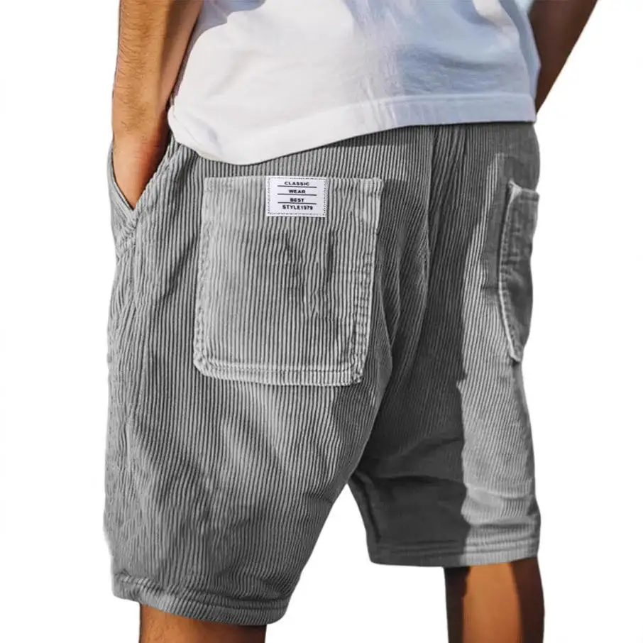 Fashionable Retro Men's Corduroy Shorts with Multiple Pockets And Embroidery 2025 Cross-Border Summer Apparel Y3103