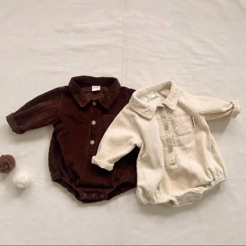 

2025 Autumn New Baby Long Sleeve Corduroy Bodysuit Cotton Loose Infant Boy Girl Lapel Casual Jumpsuit Solid Toddler Clothes