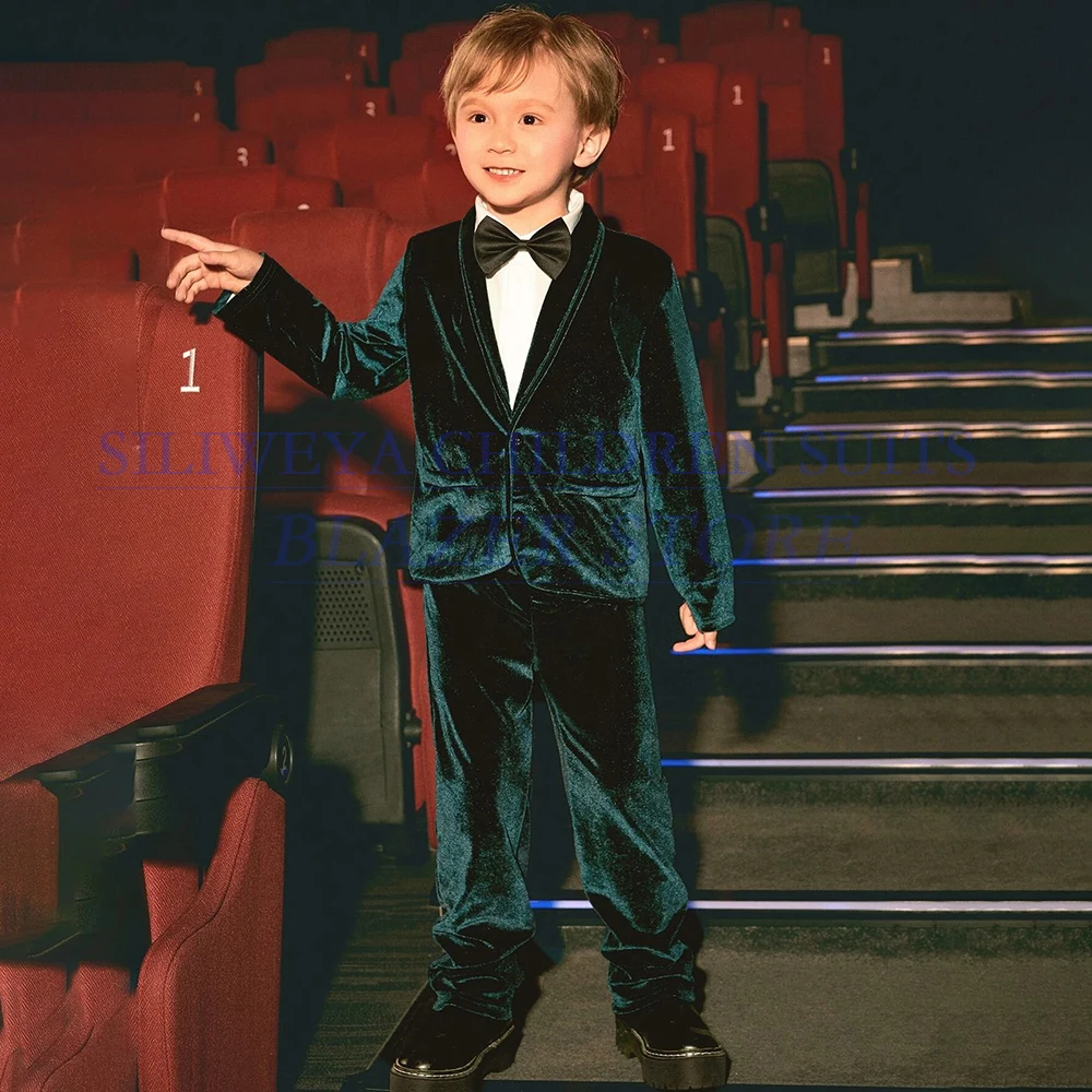 

Formal Green Velvet Kids Suits Customzied Single Breasted Shawl Lapel 2 Piece Jacket Pants Outfits Luxury Boy's Outfits Clothing