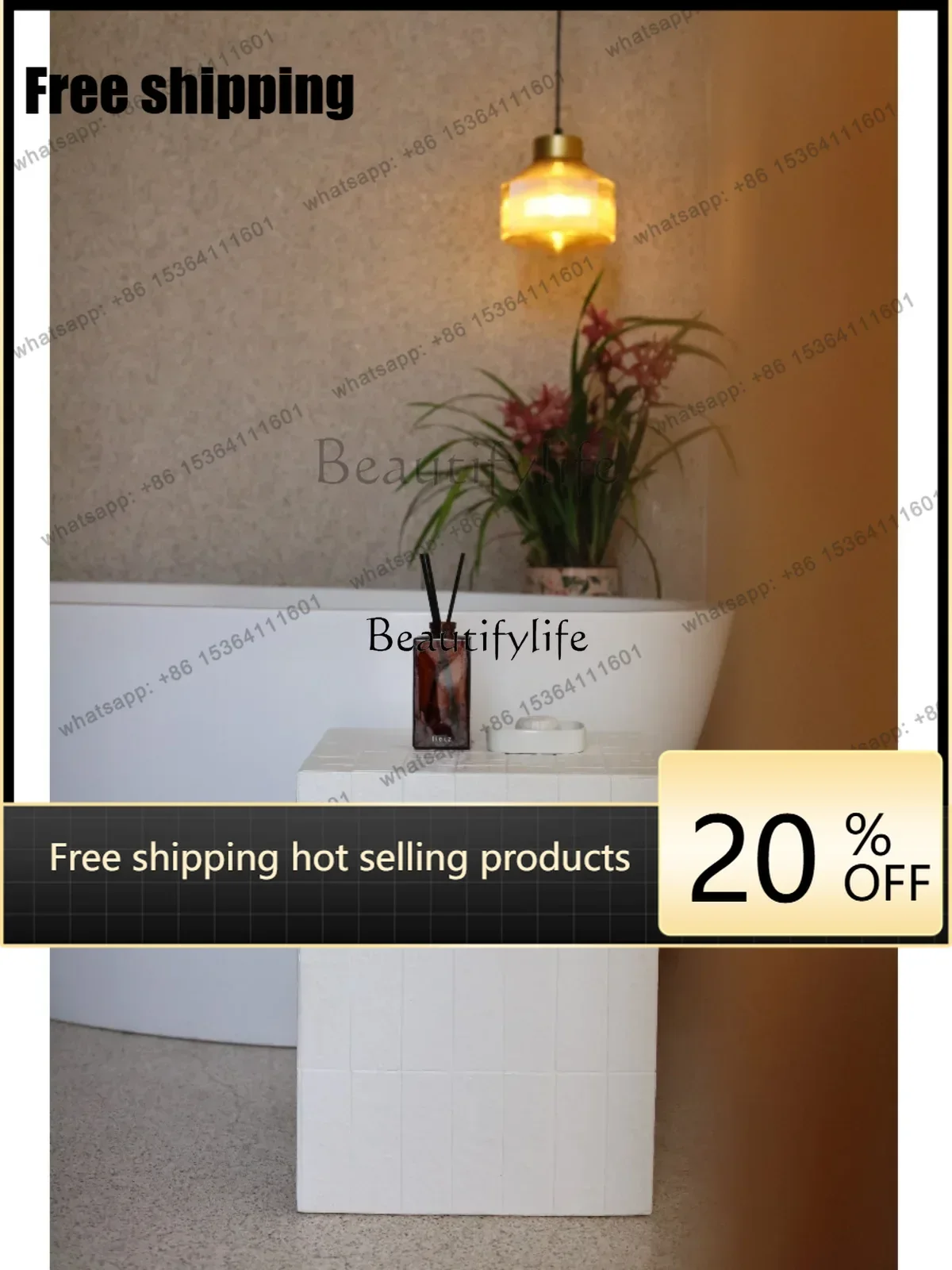 Factory Direct White Minimalistic Grain Bathroom Side Table Geometric Sofa Living Room Modern Coffee Table