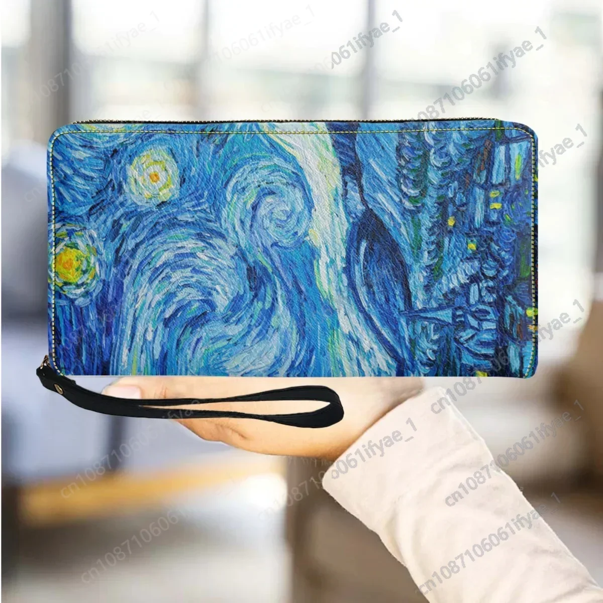 Van Gogh pittura a olio notte stellata Design di lusso portafoglio con cerniera lunga Fashion Party Trend porta carte portamonete pochette in pelle