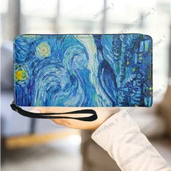 Van Gogh pittura a olio notte stellata Design di lusso portafoglio con cerniera lunga Fashion Party Trend porta carte portamonete pochette in pelle PU