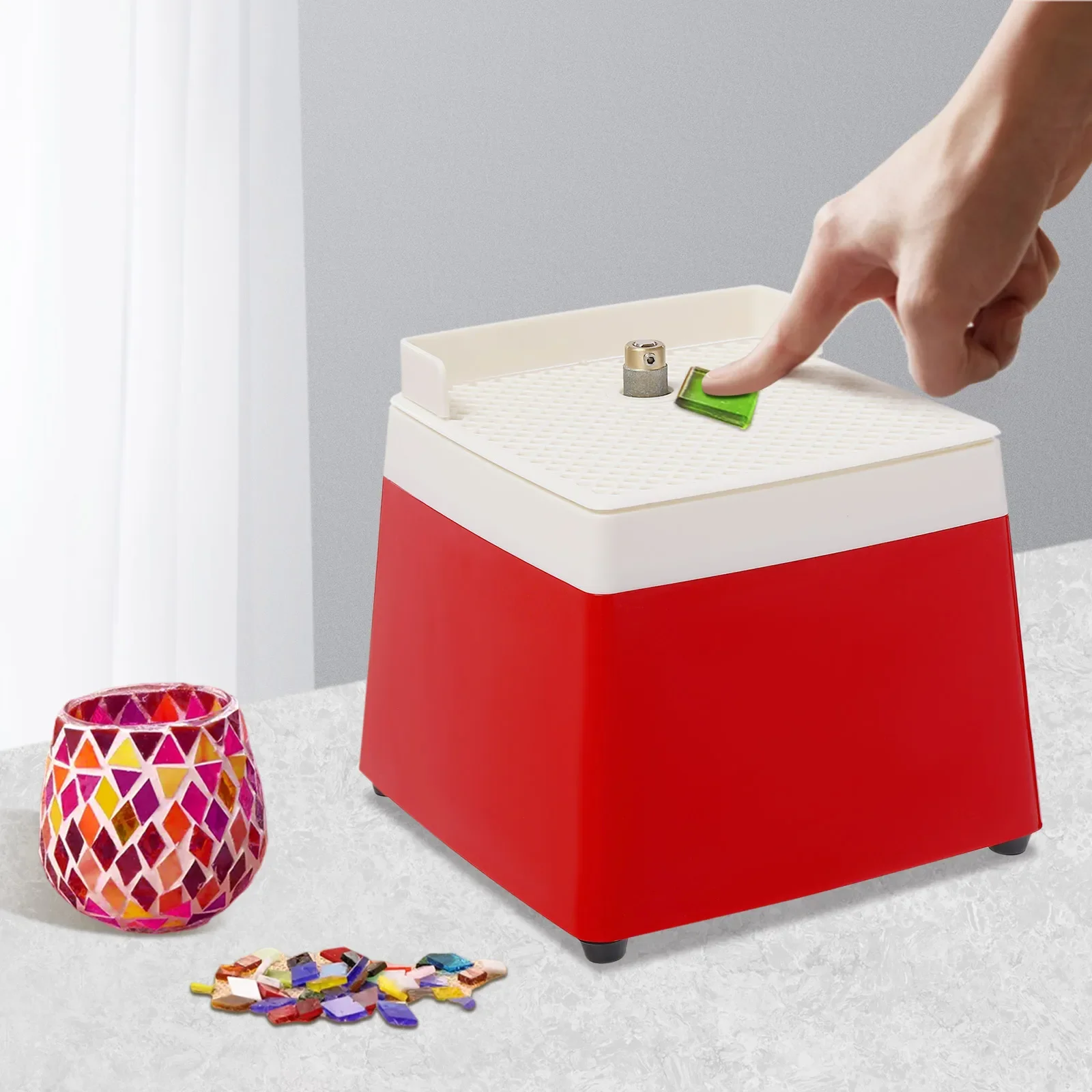 Tafelblad glas-in-lood keramische slijpmachine Rode elektrische minislijpmachine voor doe-het-zelf polijsten