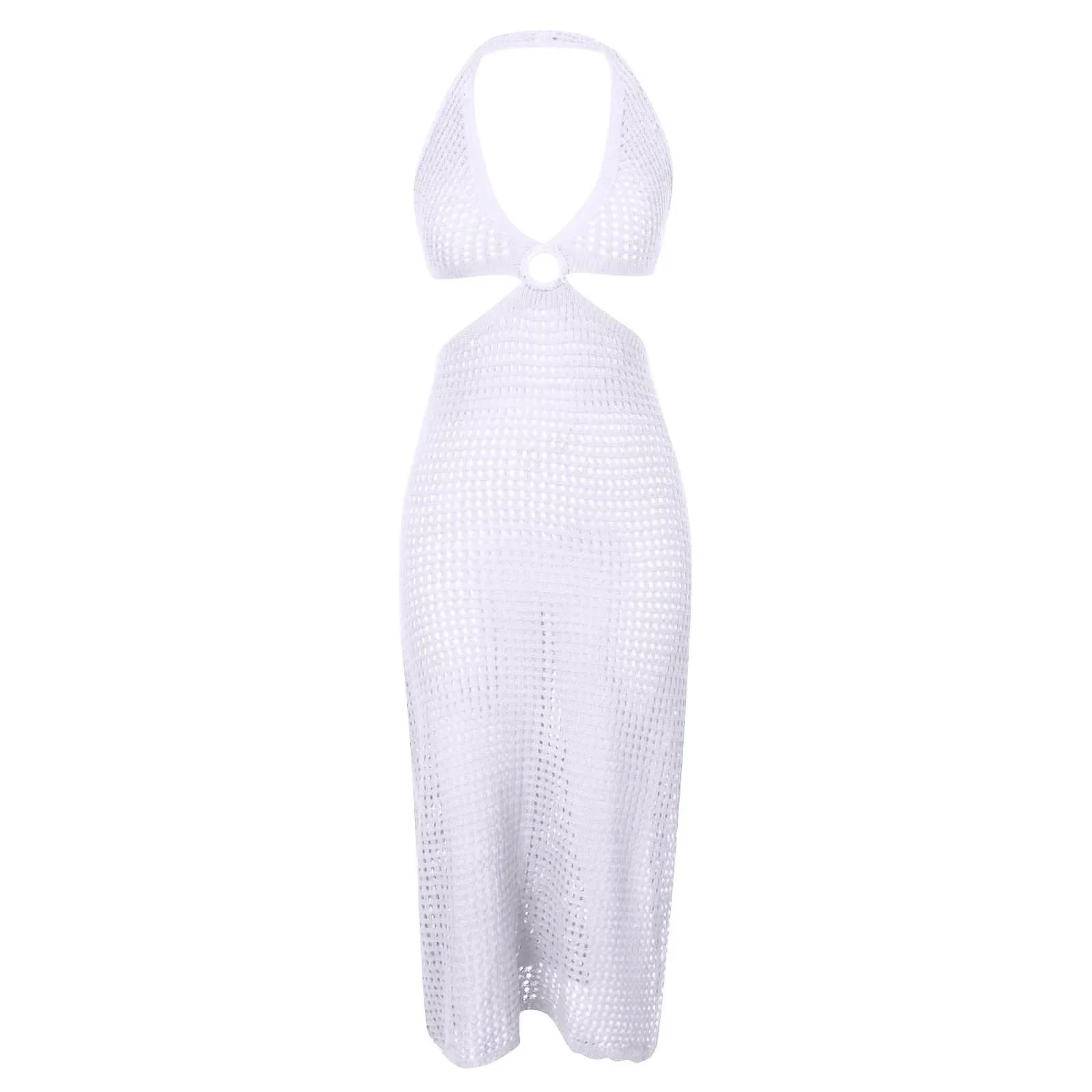 BWQ Cover Up Beach Women Outing Summer Dress Bathing Robe New Solid Color Sexy Knit Hollow Bikini Polyester Croche Pareo