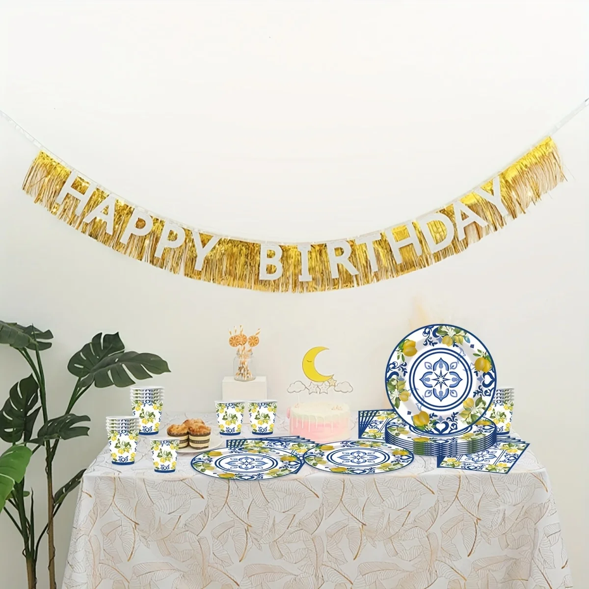 60-teiliges Zitronen-Geburtstags-Dekorationsset Elegantes Einweg-Tischgeschirr Pappteller Becher Servietten für Sommer-Hochzeitsfeier-Zubehör – Detail 4