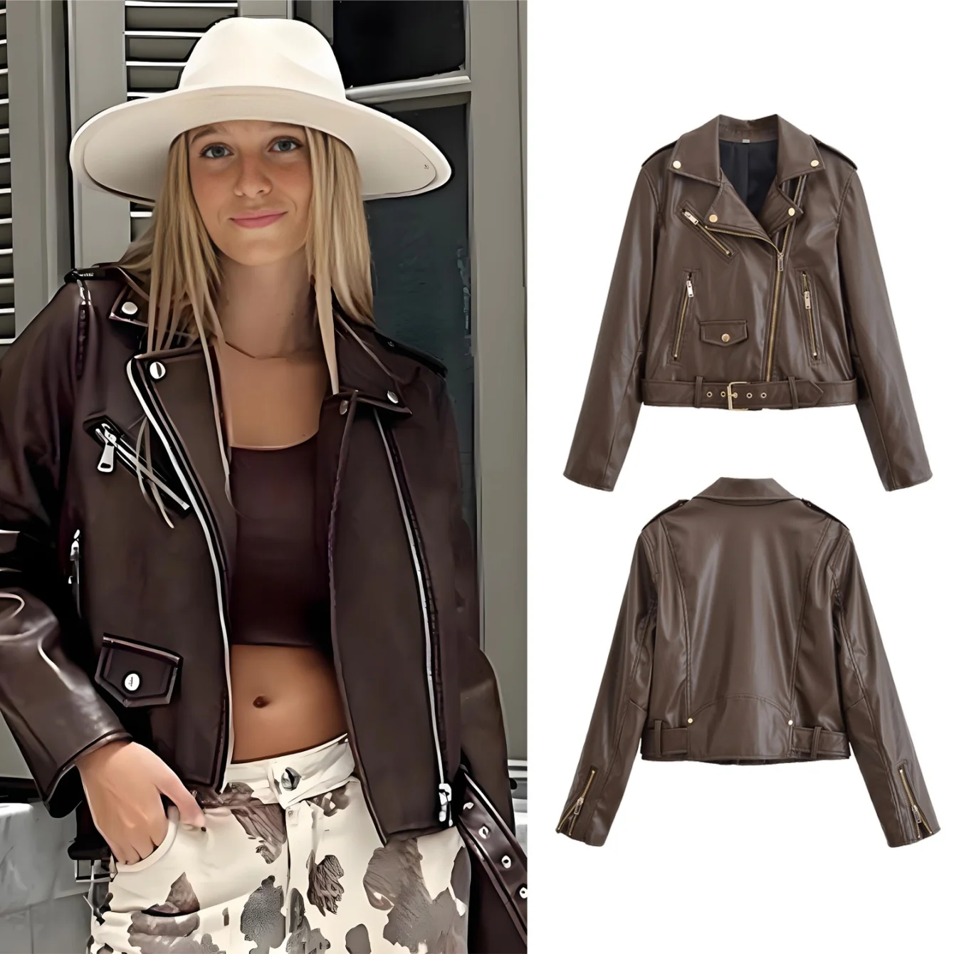 Women Short Leather Jacket Spring Autumn Fashion Zipper Decoration Female Long Sleeve Coats Women High Street Jacket Streetwear