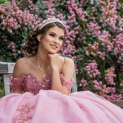 Angelsbridep Charming Princess Pink Ball Gown 15 Year Old Quinceanera Dresses Crystal Appliques Vestidos De 15 Anos