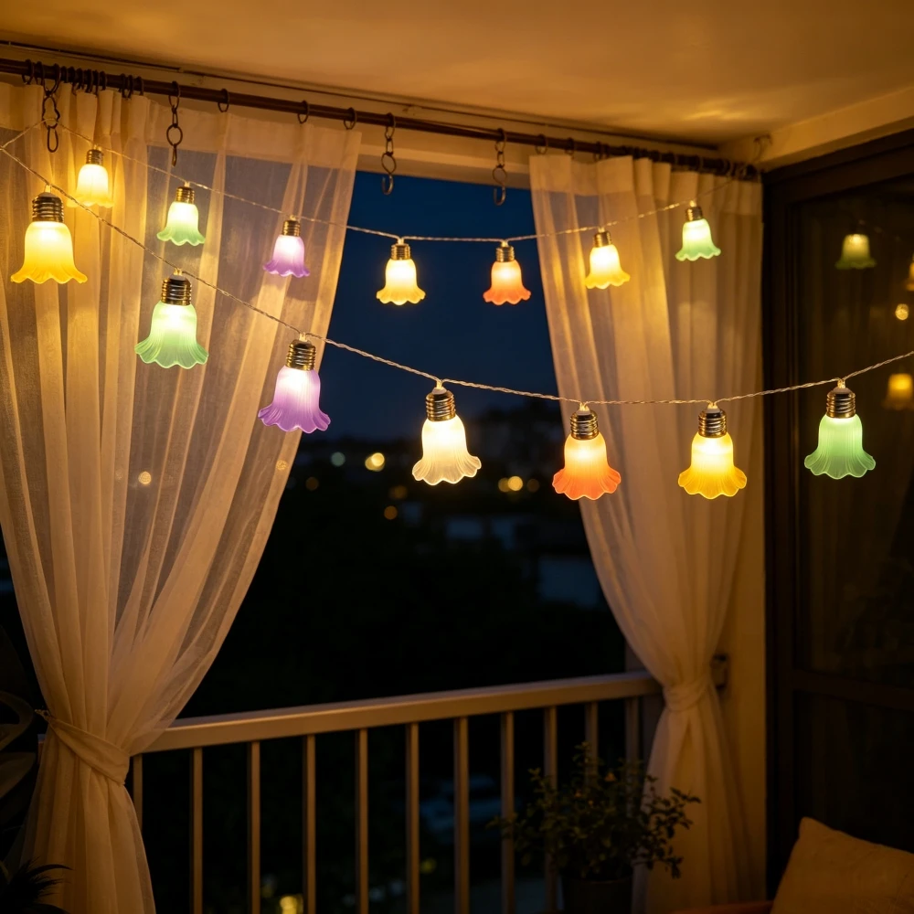 1PC Colorful Morning Glory 10/20LED Garland Lights Battery Powered Ballet Dress Flower String Lights for Wedding Christmas
