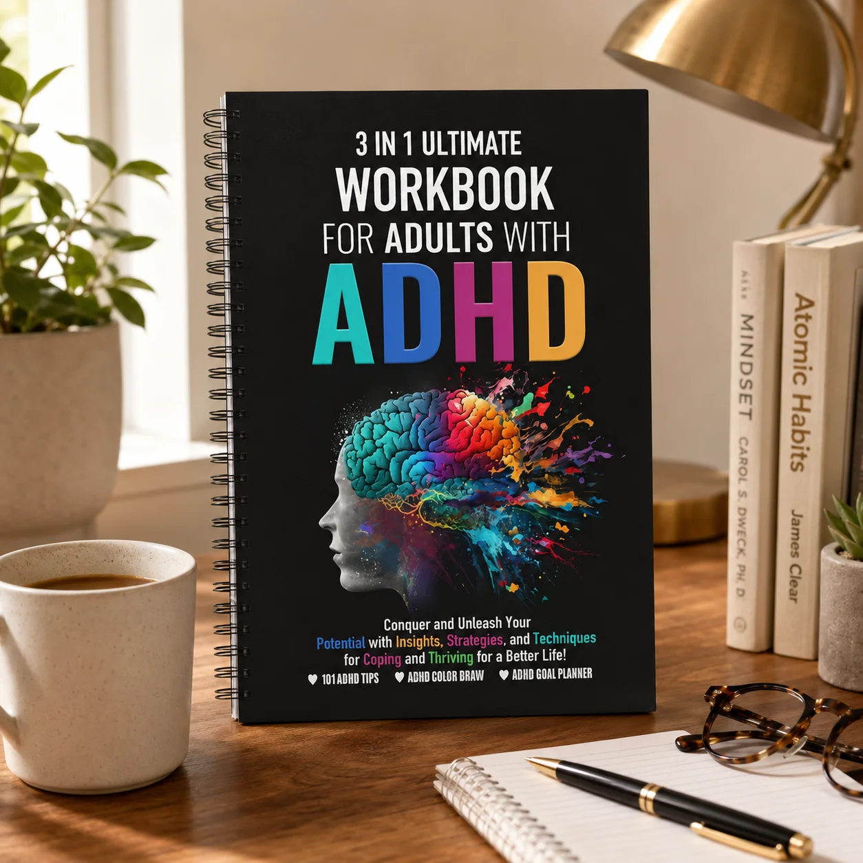 ADHD Workbook for Adults Spiral Bound Guided Planner Journal 3 in 1 Focus Organization Productivity Goal Setting Notebook