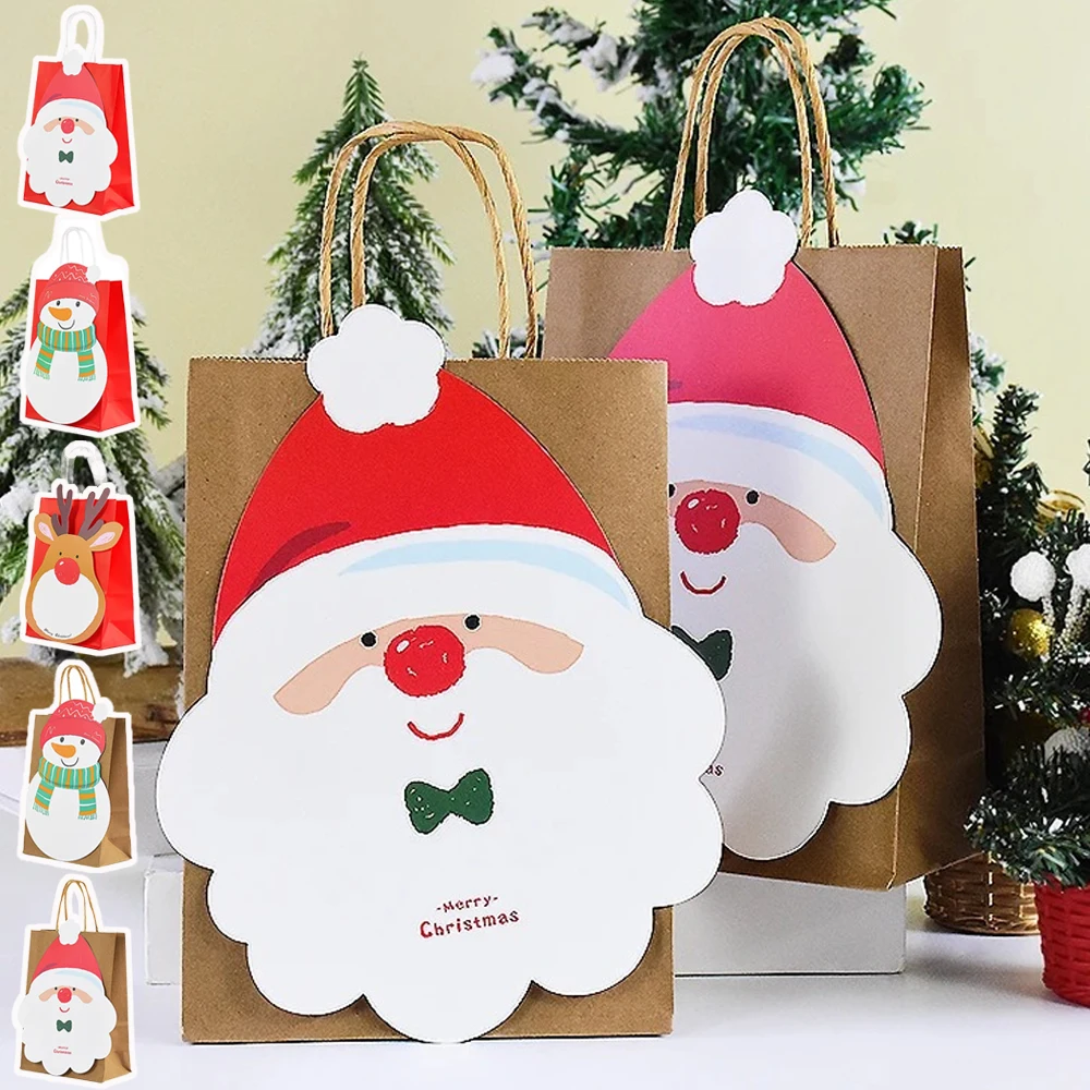 

10/20/30PCS Merry Christmas Kraft Paper Gift Bag Xmas Snowman Santa Candy Biscuit Bags Xmas Party Decor Packing Box Year Gift