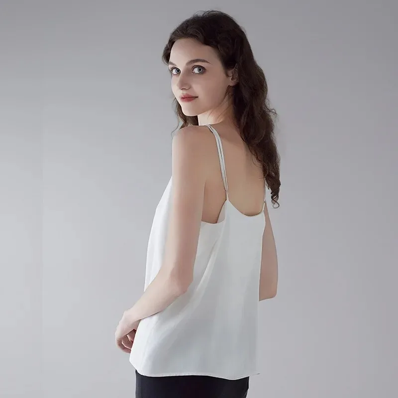Wholesale 100% Mulberry Silk Sleepwear Breathable Sand Washed 19mm Suspender Top Small Suspender Loose Sleeveless Sleepwear