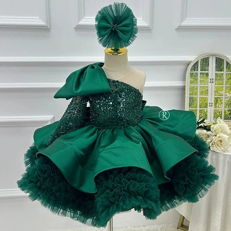 custom-flower-girl-dress-for-wedding-first-christmas-party-with-one-shoulder-big-bow-sequin-top-and-ruffled-tulle-tutu-skirt