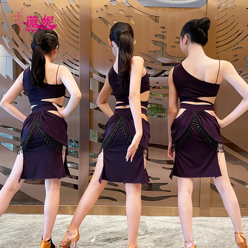 Vennystyle Latin Dance Dress for Girls Sleeveless Two Piece Set, Dance Competition Training Practice Wear Performance Costume