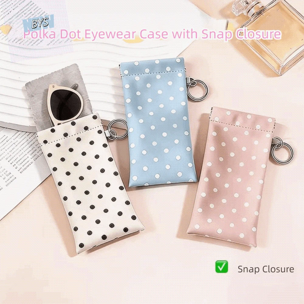 

Portable Spring Auto-close Glasses Bag with Keyring Glasses Clip Polka Dot Glasses Case Shrapnel Snap Shut Korean Style