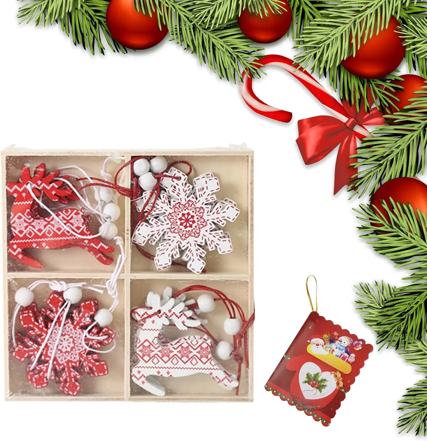 Kerstversieringen Houten hangers Kerstboom 12 stuks, Kersthangers, Kerstdecoraties, Hout, Set
