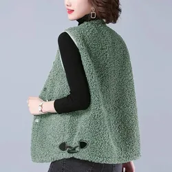 Ladies Cashmere Vest Waistcoat Coat 2025 Autumn Winter New Women's Loose Korean Jacket Fur One Casual Overcoat