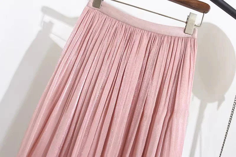 2026 Frühjahr/Sommer Neuer Glänzender A-Linien-Rock für Damen, Einfarbig, Hohe Taille, Französischer Pariser Stil, Eleganter Asymmetrischer Rock – Detail 14