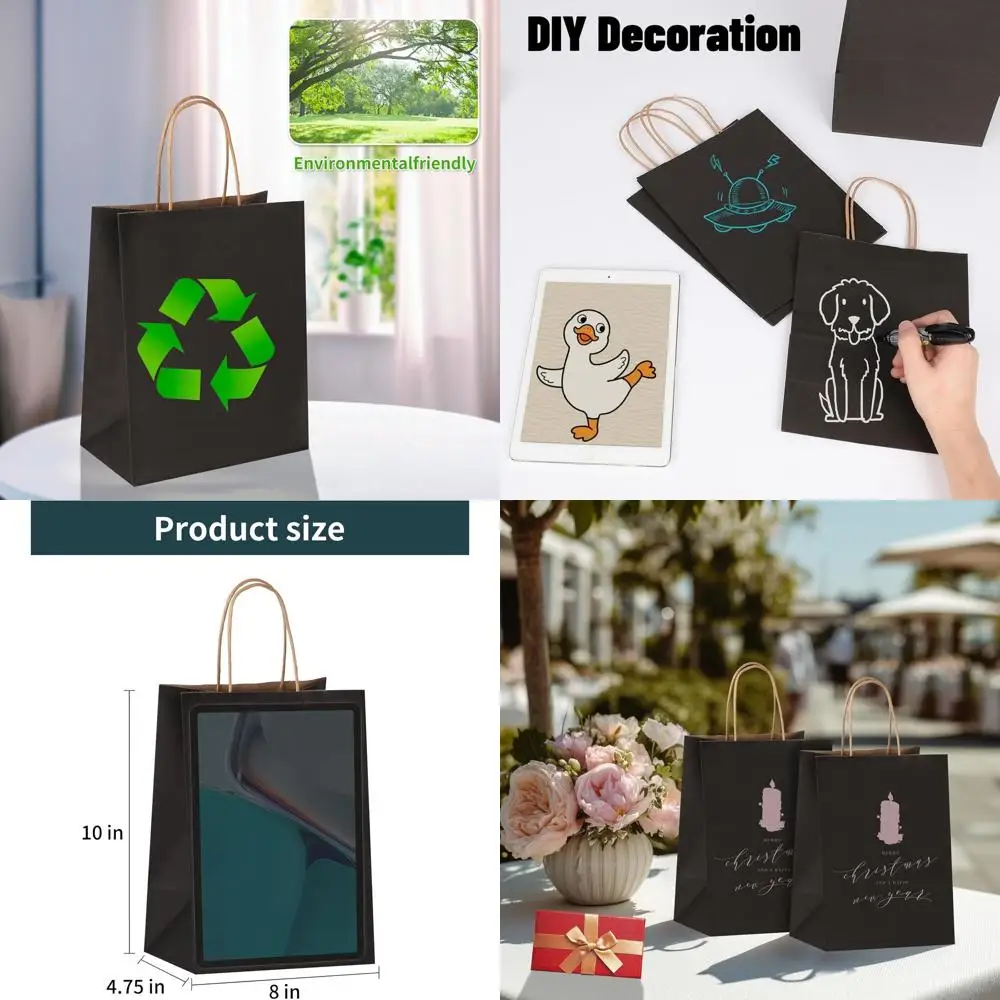 

200 Pack 8x4.75x10 Inch Medium Kraft Paper Bags with Handles, Ideal for Party Favors, Grocery, Retail, and Take-Out