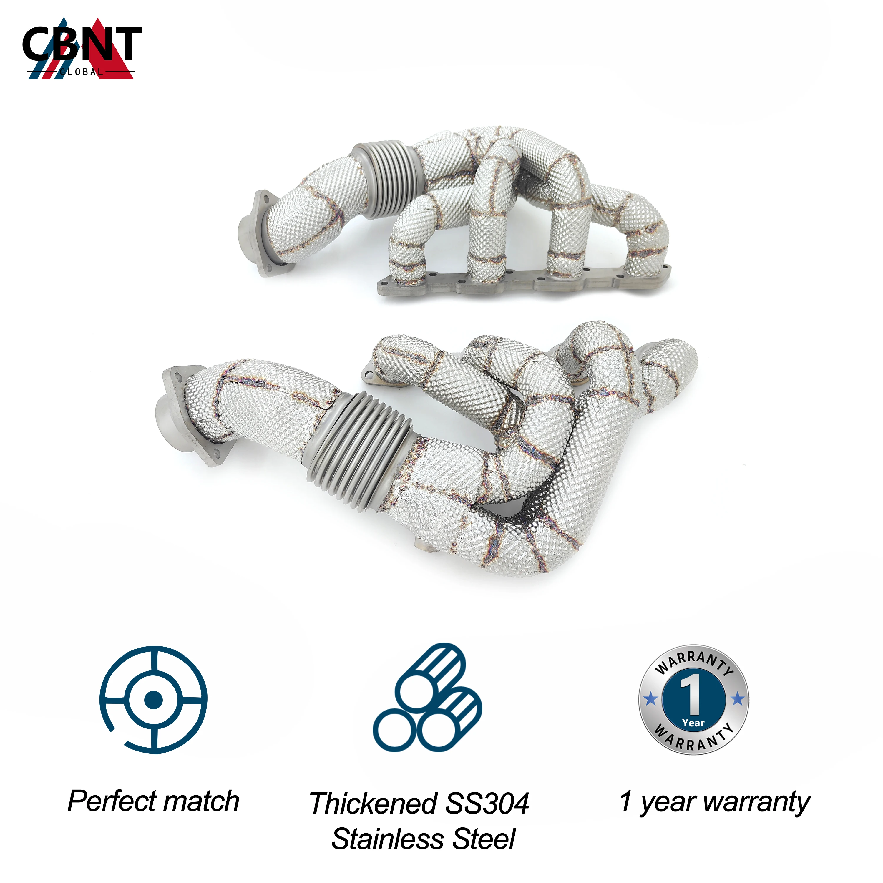 CBNT Perfect Fitment Stainless Steel Exhaust Header for Ferrari F430 4.3L V8 Manifold Performance With Heat Shield Exhaust Pipe